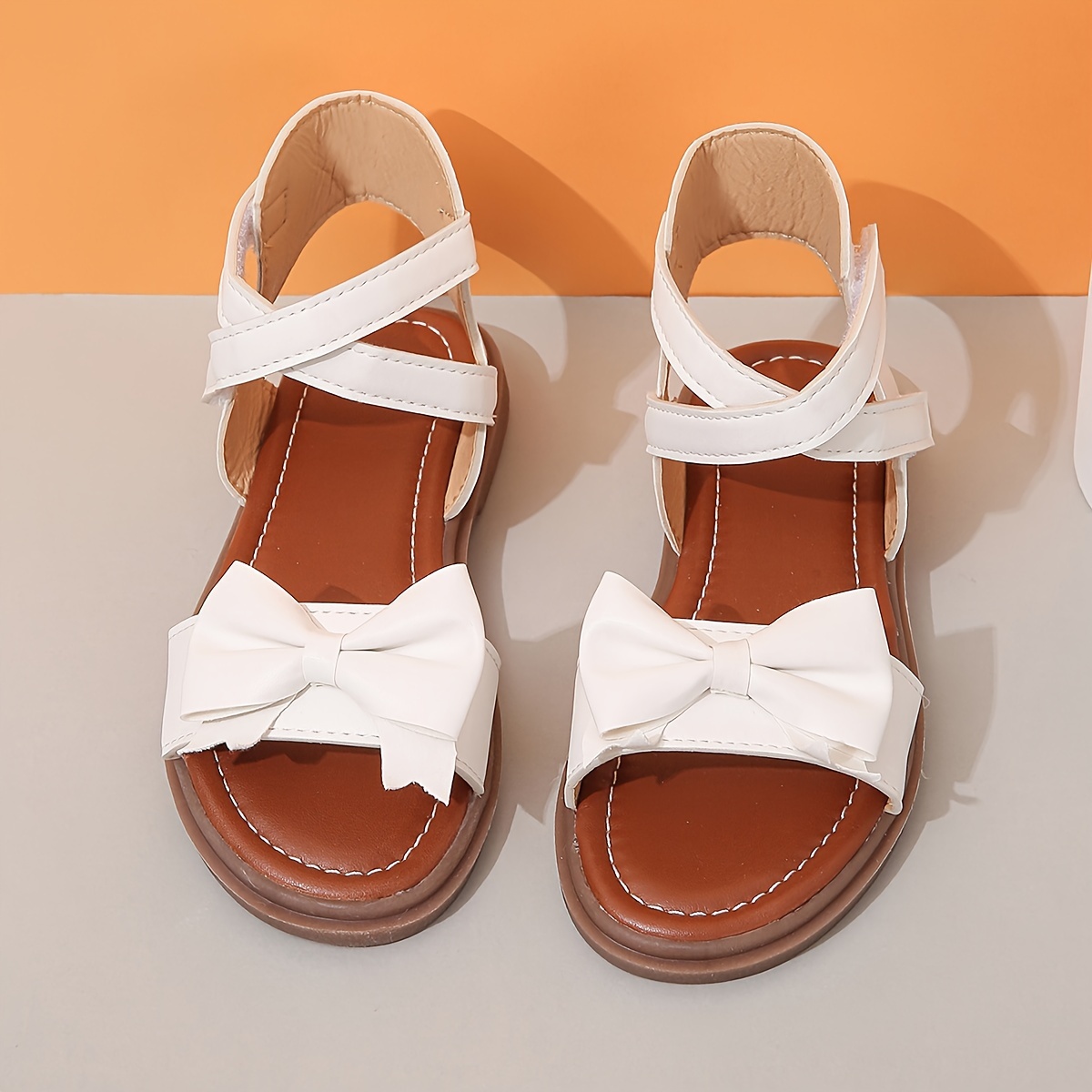 

Trendy Solid Color Bowknot Open Toe Sandals For Girls, Lightweight Breathable Anti Slip Sandals For Indoor Outdoor, Spring Summer Fall
