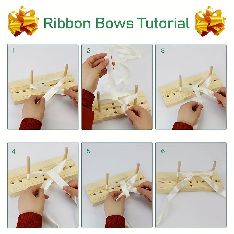 Bow Maker for Ribbon Wreaths, Double Sided Wooden Bow Making Tool for Crafts Hair Bow Makers Decoration for DIY Christmas Holiday Gift, Beige