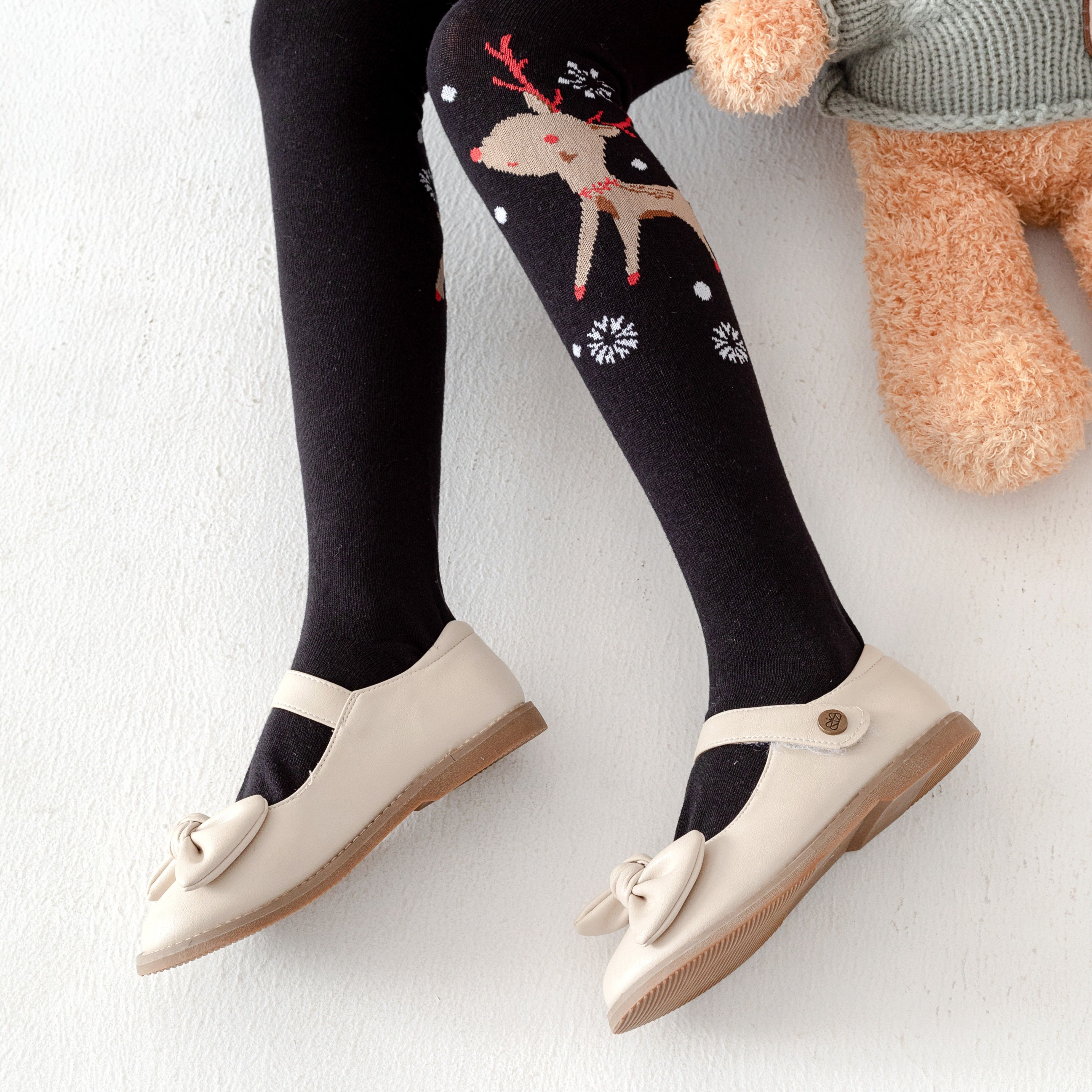 Girls Autumn Winter Fawn Flower Series Solid Color Pantyhose - Temu