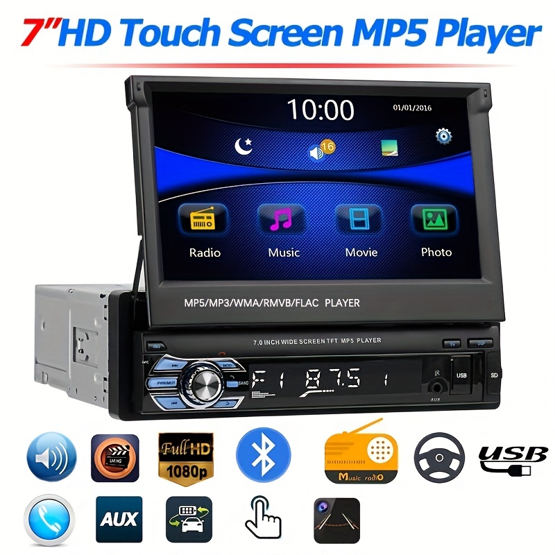 Autoradio Bluetooth Avec écran Tactile 5 , mains libres, 1 Din, Poste  Radio Voiture, Lecteur MP5, TF, USB, FM, 7 Couleurs éclairage, Système  Audio