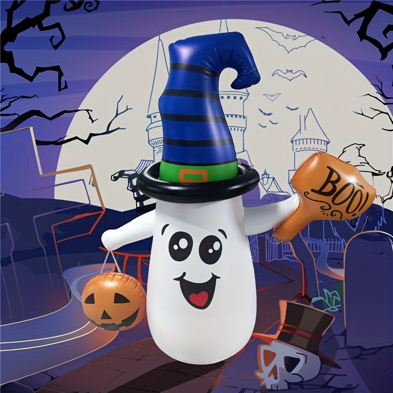 inflatable halloween cute ghost with pumpkin blow up inflatable halloween outdoor yard decoration for indoor outdoor yard party halloween decor light details 2