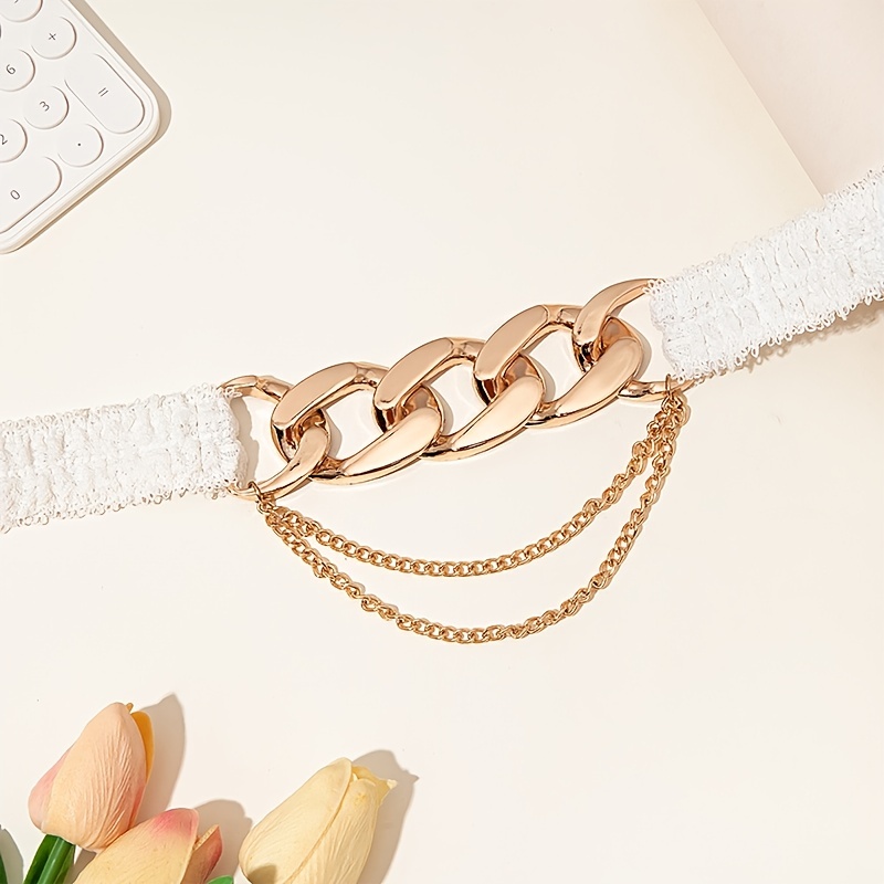 Women's Chain Decor Belt Elastic Metal Belt Casual Stylish Waist Belt  Suitable For Coat Dress Ladies Commute Dating Every Day Purposes