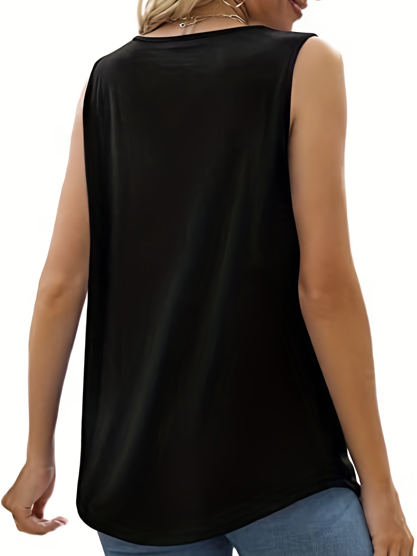 Black V-neck technical-pleated tank top