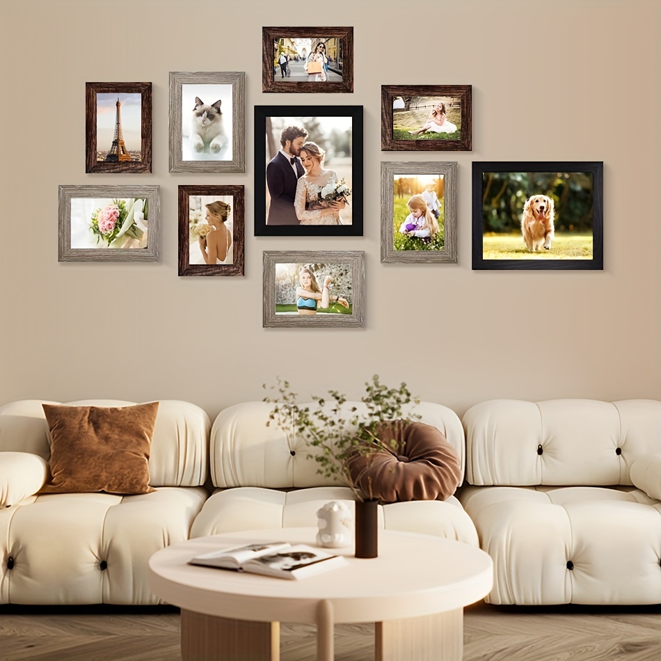  BEITAI Marco de fotos de pared de madera marcos de fotos de  pared 16 piezas/conjunto de marcos de combinación para fotos familia foto  porta retrato moldura : Hogar y Cocina