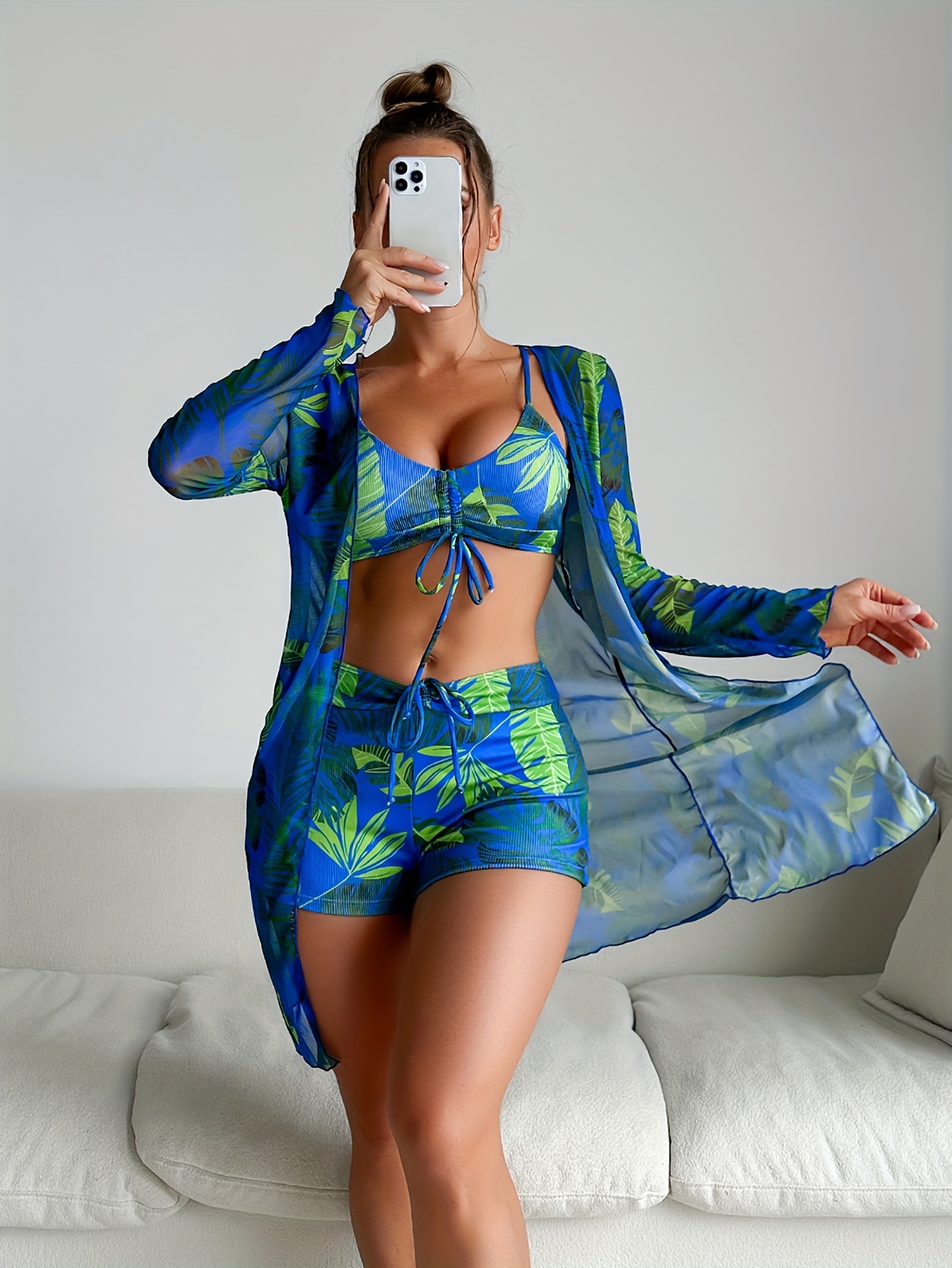 Women's 3pcs Printed Bikini Set Swimsuit