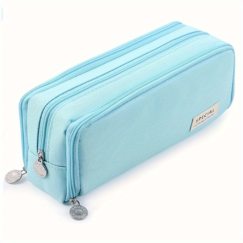 1pc Solid Color Canvas Pencil Case With Simplistic Design And Zipper For  Stationery Storage