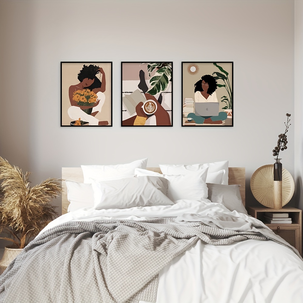 African American Wall Art Painting Black Women Black 4 Piece Set 8 X 10  Canvas Home Decor Frameless