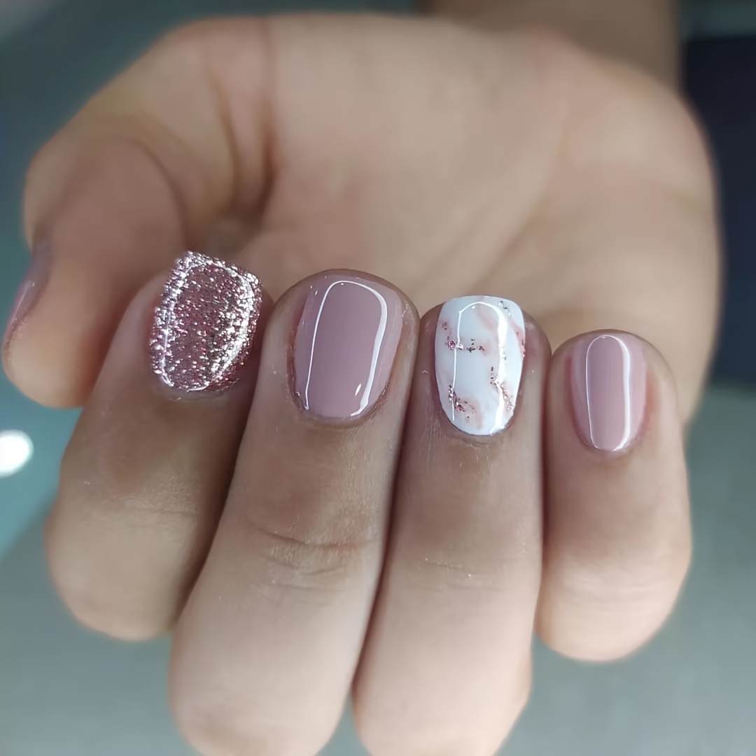 Conjunto De 24 Unhas Postiças Em Forma De Amêndoa Médias, Elegantes E Na  Moda, Estilo Francês, Nas Cores Rosa, Roxo E Branco Com Glitter, Pedras De  Strass Brilhantes E Brilho De Verniz.