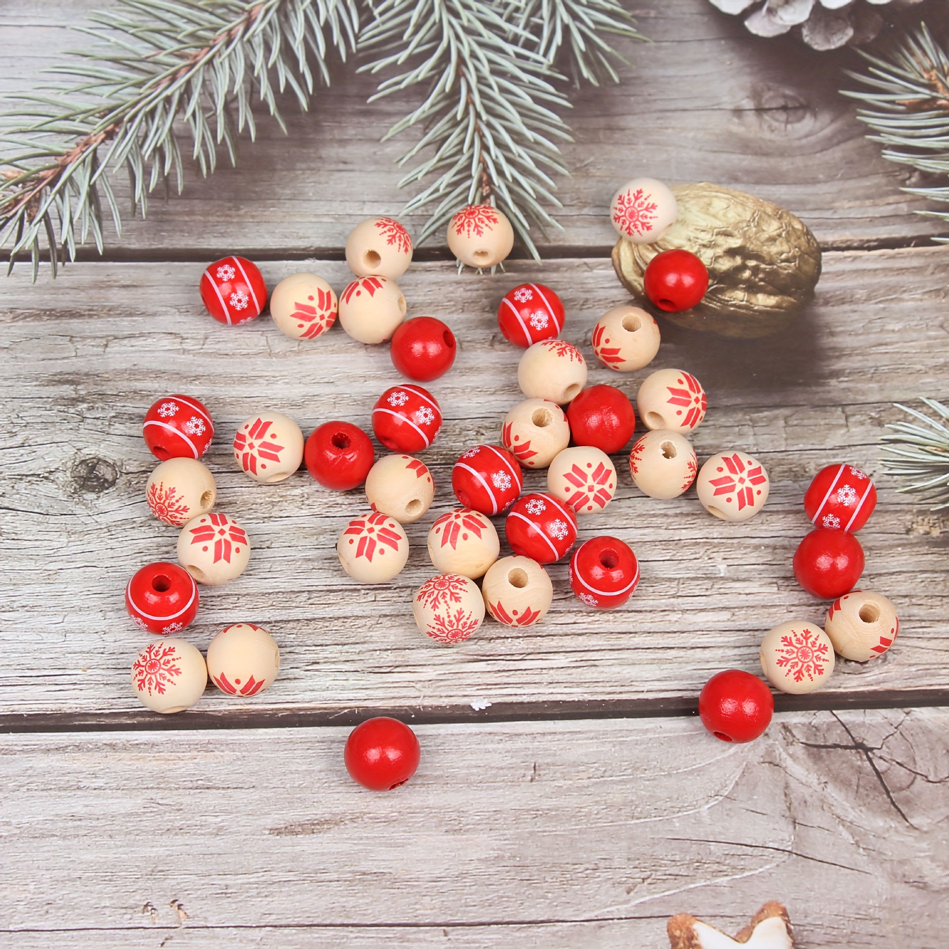 Christmas Red Snowflake Wooden Beads Scattered Wooden Beads - Temu