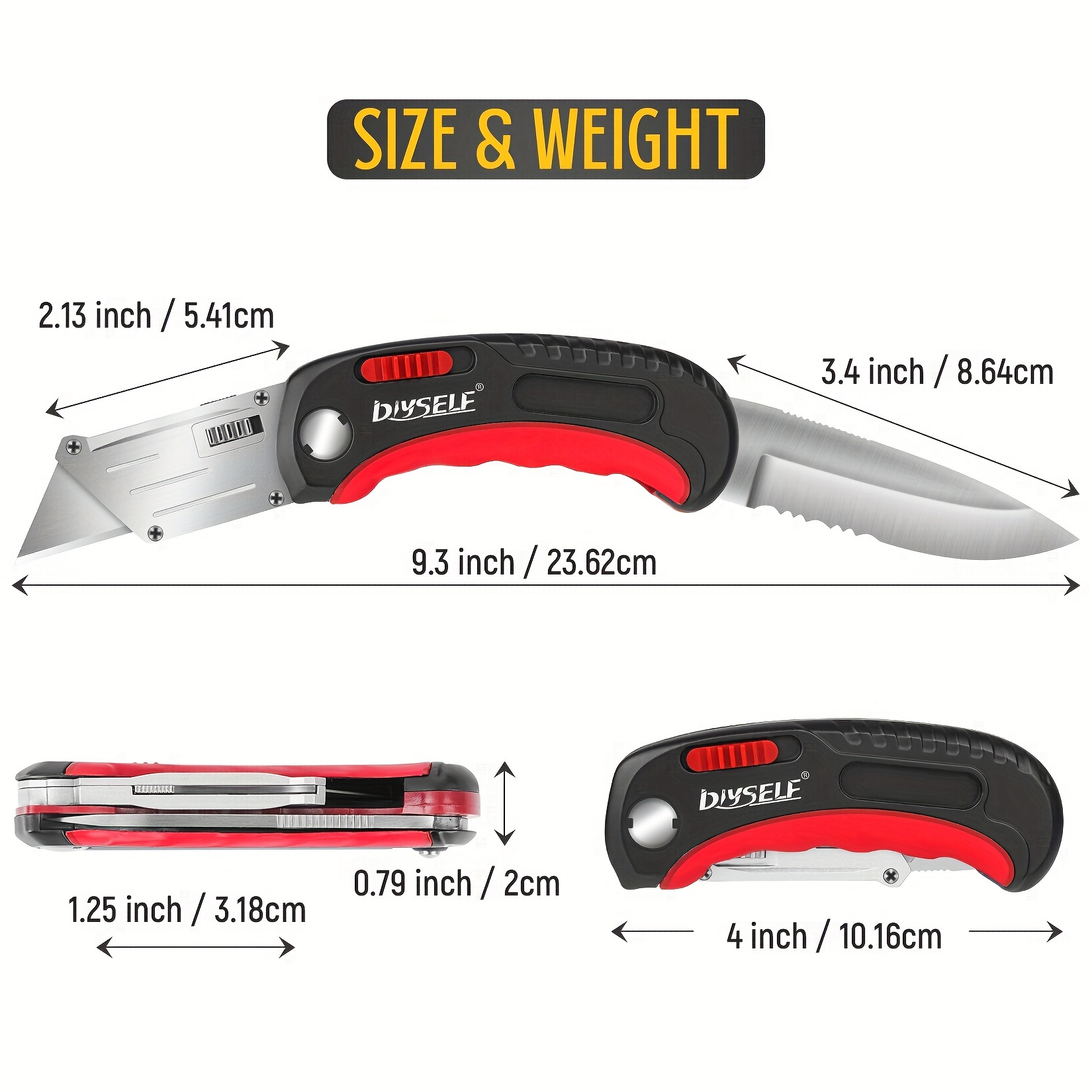 DIYSELF 6 Pack Box Cutters Assorted Sizes (9MM /18MM Wide Blade Cutter)  Utility Knife Retractable, Compact