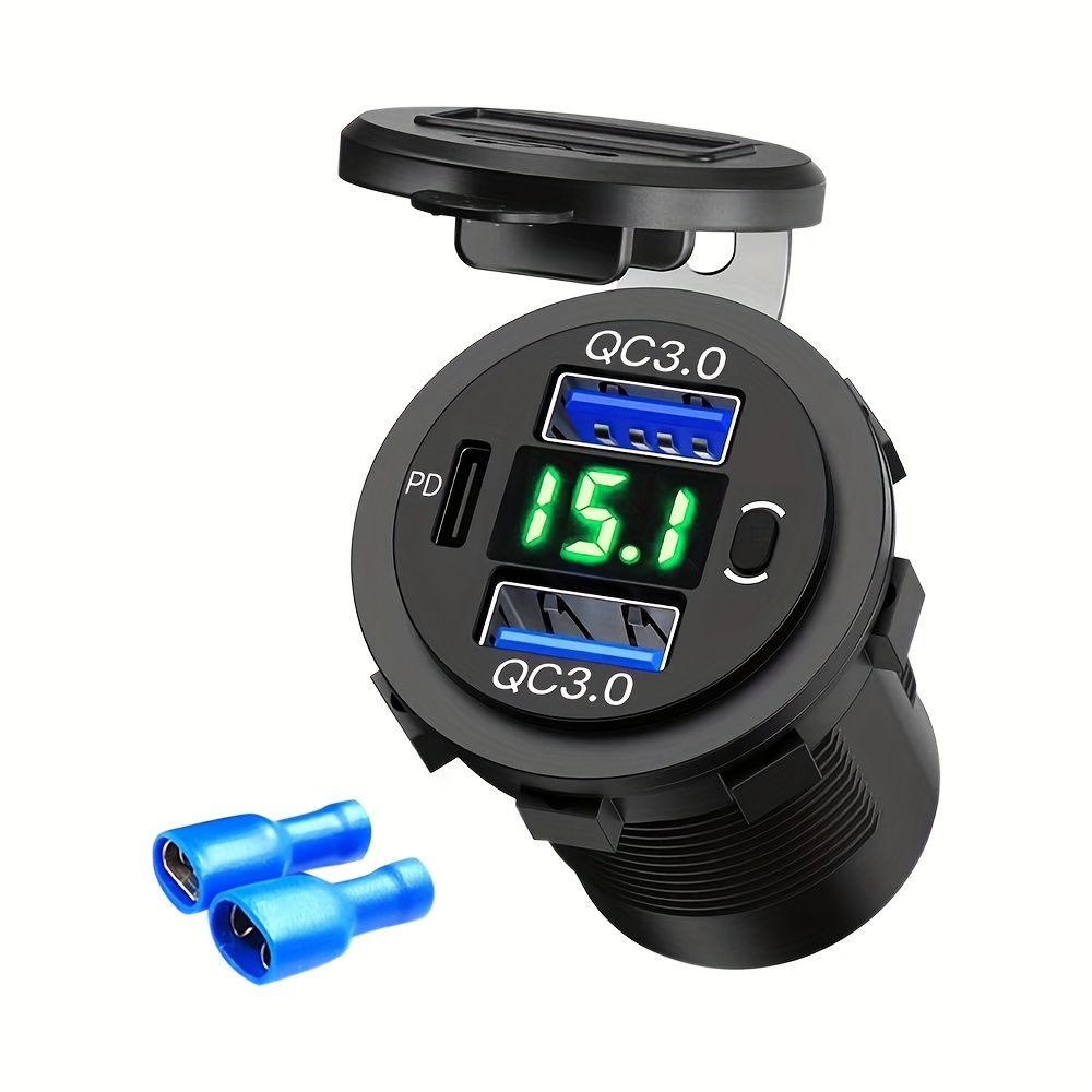 Modified Dual Qc Pd3 Dual Usb Car Charger Fast Charging Socket Power  Outlet With Digital Voltmeter For 12v 24v Car Motorcycles Automotive  Temu Austria