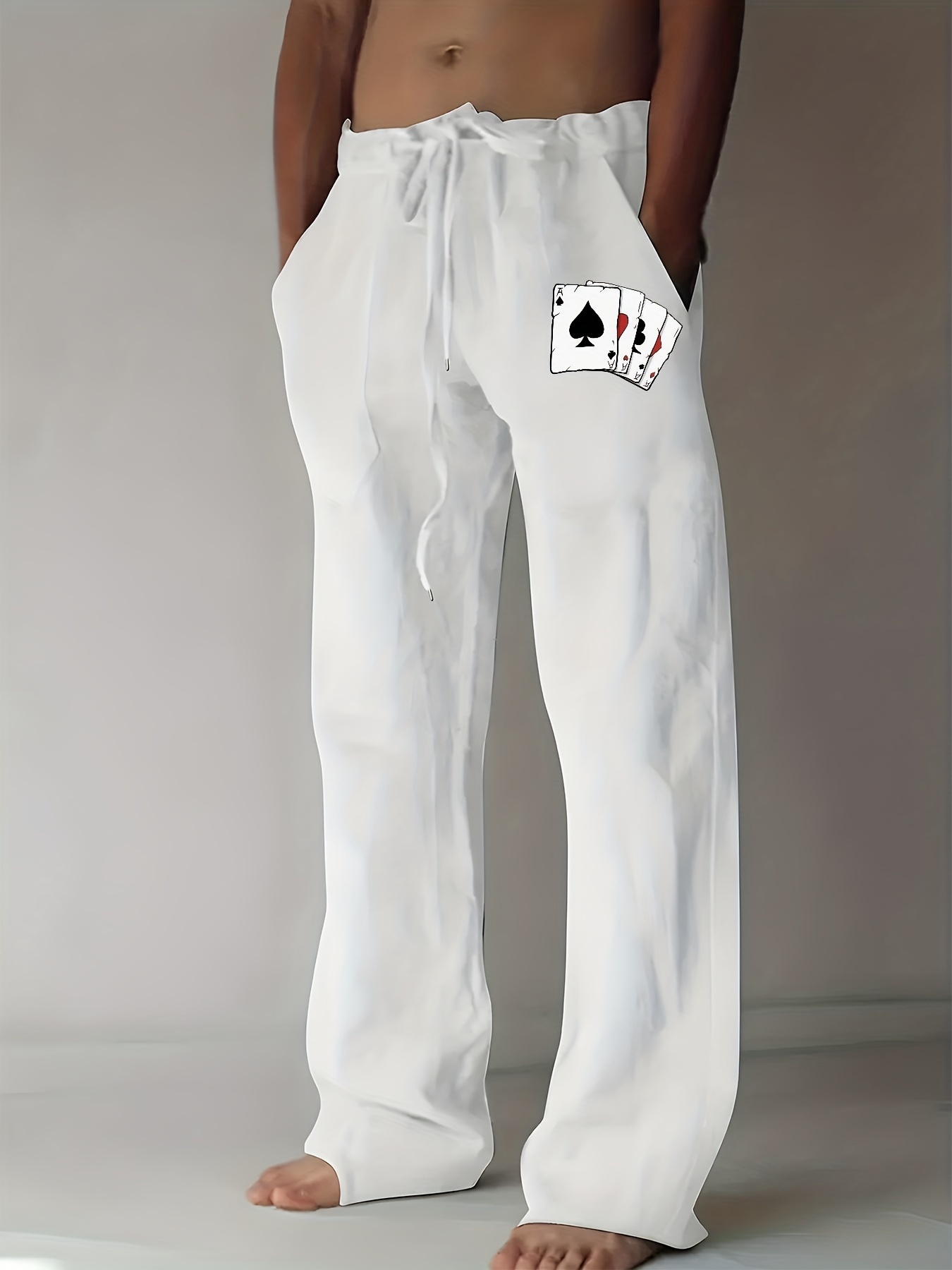 Men Casual Beach Trousers Cotton Elastic Waistband Summer Pants (White,  X-Large) : : Clothing & Accessories