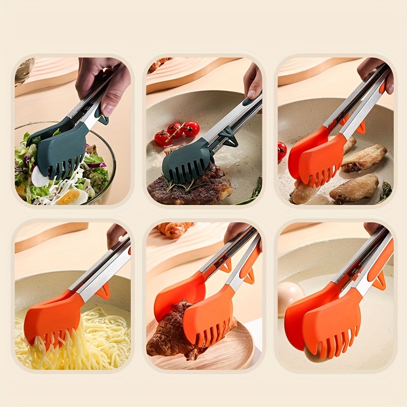 Stainless Steel Food Tongs With Bpa Free Silicone Tips, Toaster Steak Pie  Pizza Pasta Spaghetti Noodles Salad Fruit Vegetable Grill Bbq Buffet Clamp  Serving Tools Gadgets - Temu