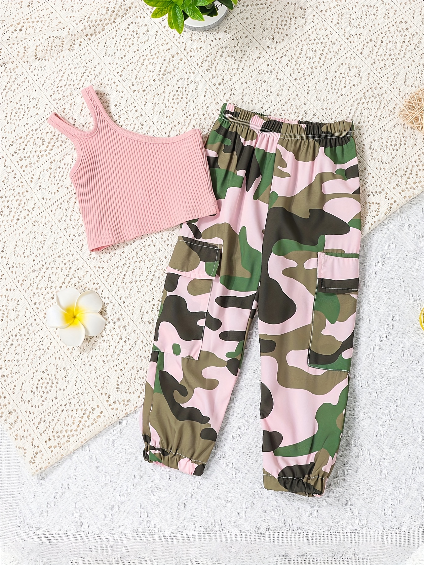 Toddler Girl's Chic Outfit Crop Tank Top Camouflage Pattern - Temu