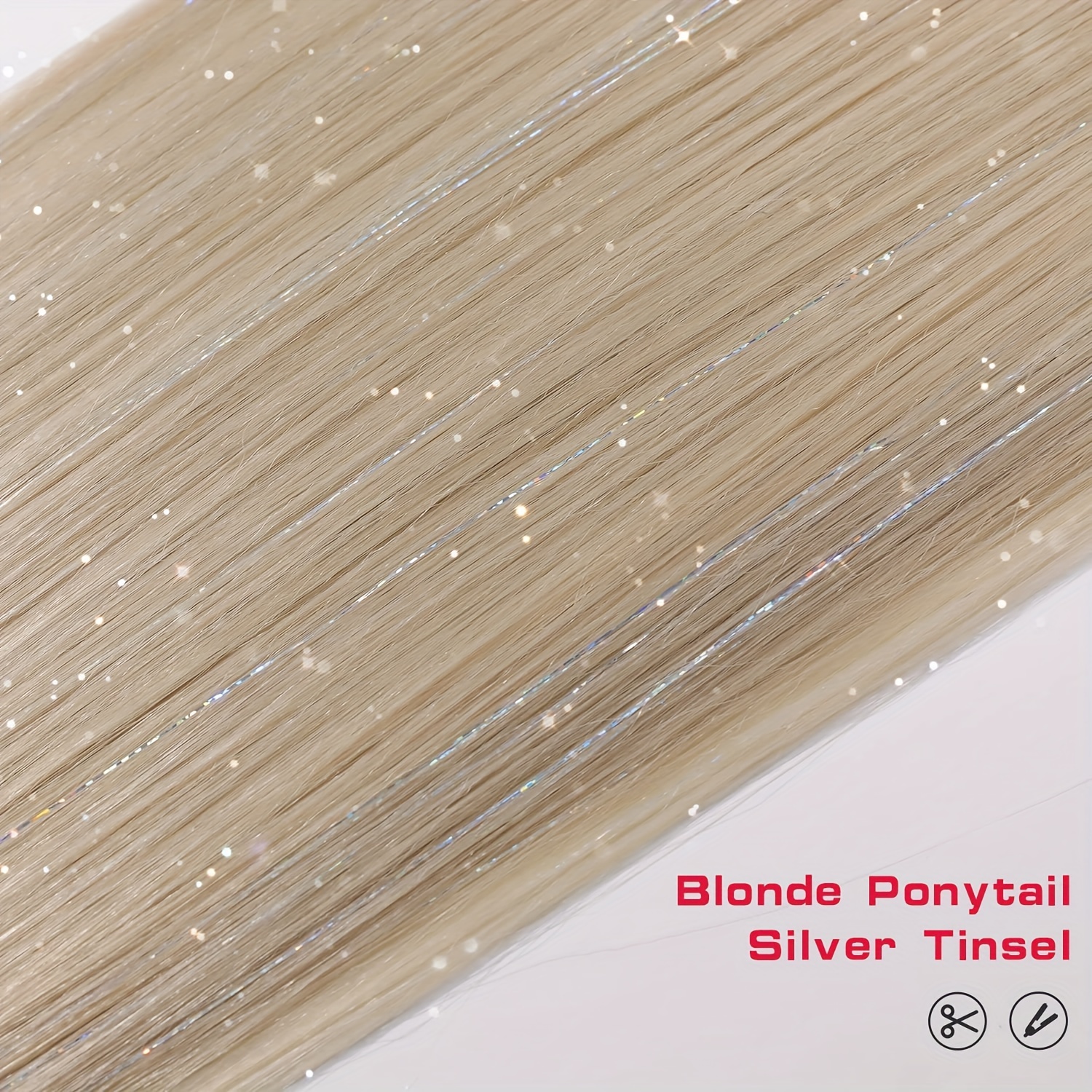 Champagne Sparkle - Blonde Ponytail Hair Extension with Silver Tinsel