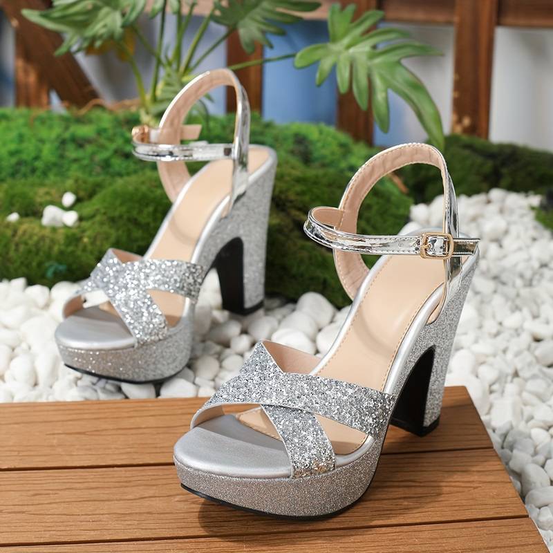 Sandales à Talon Moyen Pailletées Pour Fille - Idéales Pour Les Fêtes, Sangle Réglable