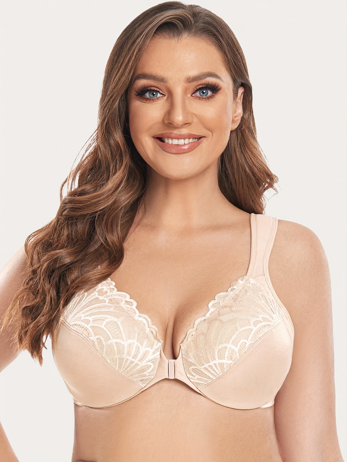  Womens Front Closure Plus Size Full Coverage Lace