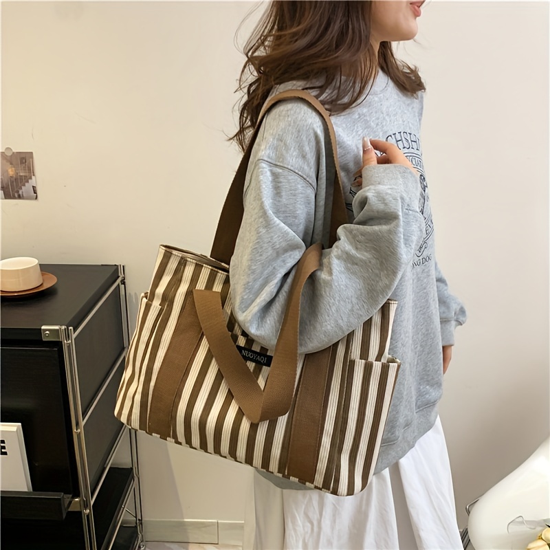 Lightweight Simple Stripe Shoulder Tote Bag – StationeryMore