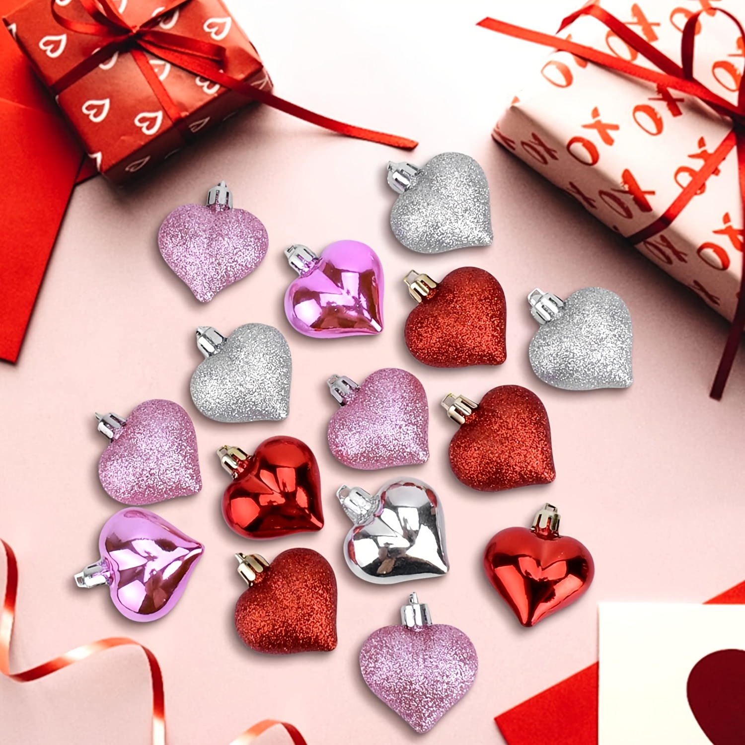 24 Stück Valentinstag Deko Herzförmige Ornamente Glänzende - Temu