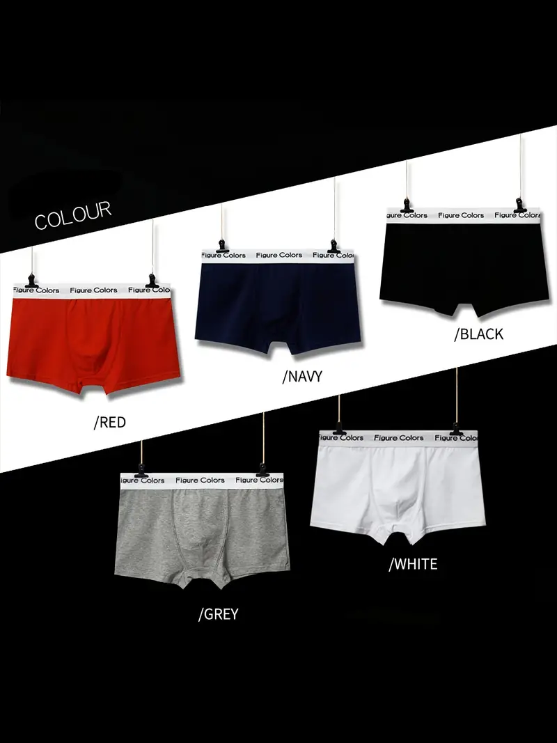 5pcs Men's Boxer Briefs Figure Colors Cotton Breathable Stretch Underwear