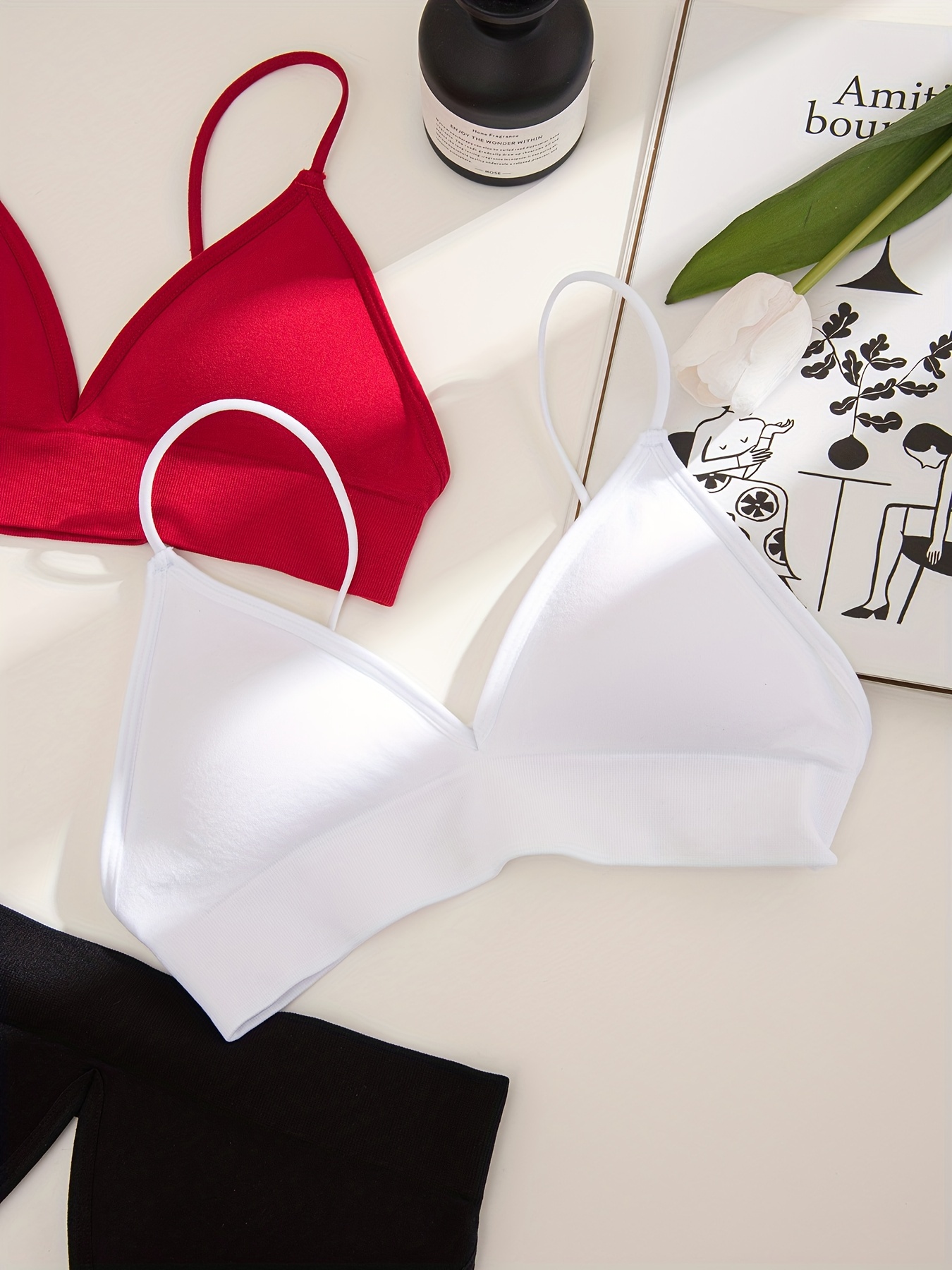 Triangle Cups Padless Bras Breathable Comfy Elastic - Temu