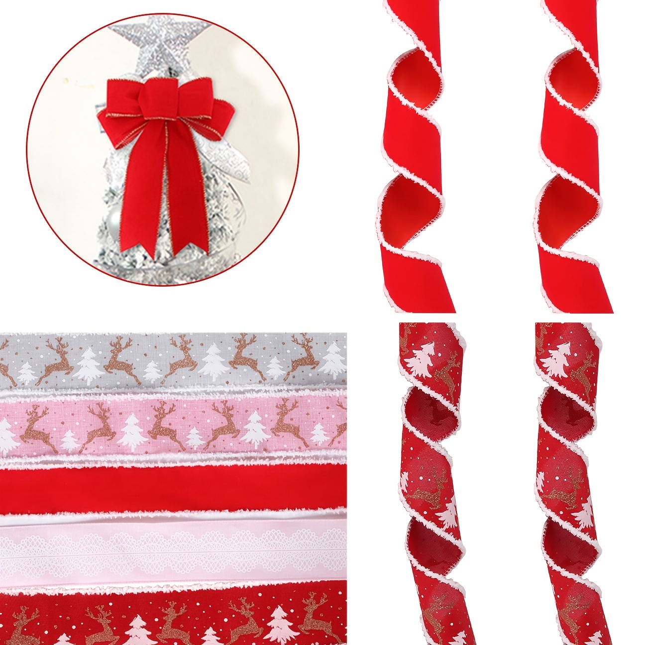 Big Clearance! DIY Christmas Wired Edge Ribbons Wired Christmas Ribbon Satin Ribbon Wide Fabric Craft Ribbon for Gift Wrapping, Size: 500*6cm