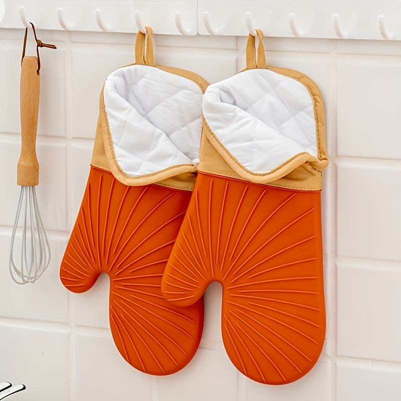 2pcs, Polyester Oven Mitts, Short Heat Resistant Mitts, Microwave Oven  Double Layer Baking Oven Insulation Gloves, Non-Slip Grip Surfaces And  Hanging