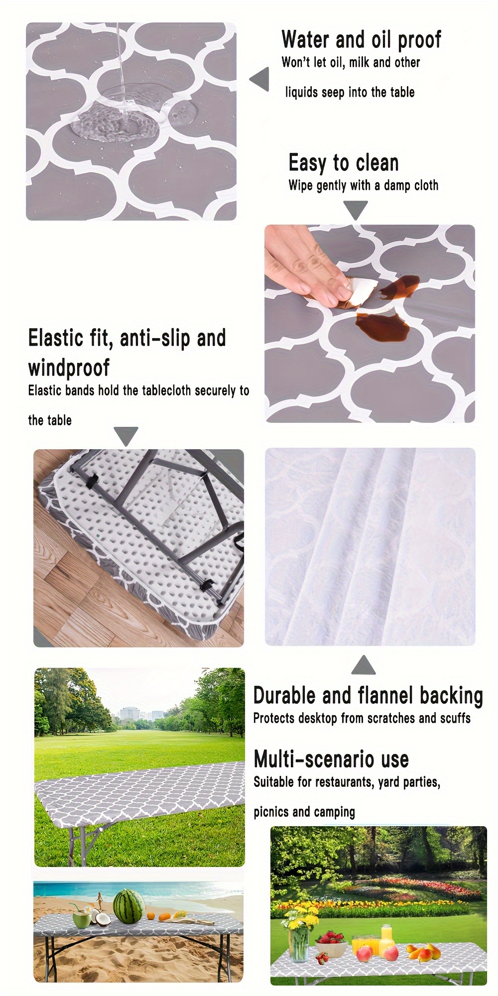 1pc Elastic Fitted Vinyl Tablecloth Flannel Backing Rectangle Table
