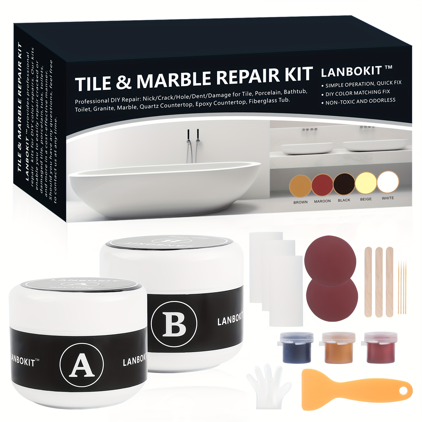 Tub Tile and Shower Repair Kit Color Match Fiberglass Repair KIT-W