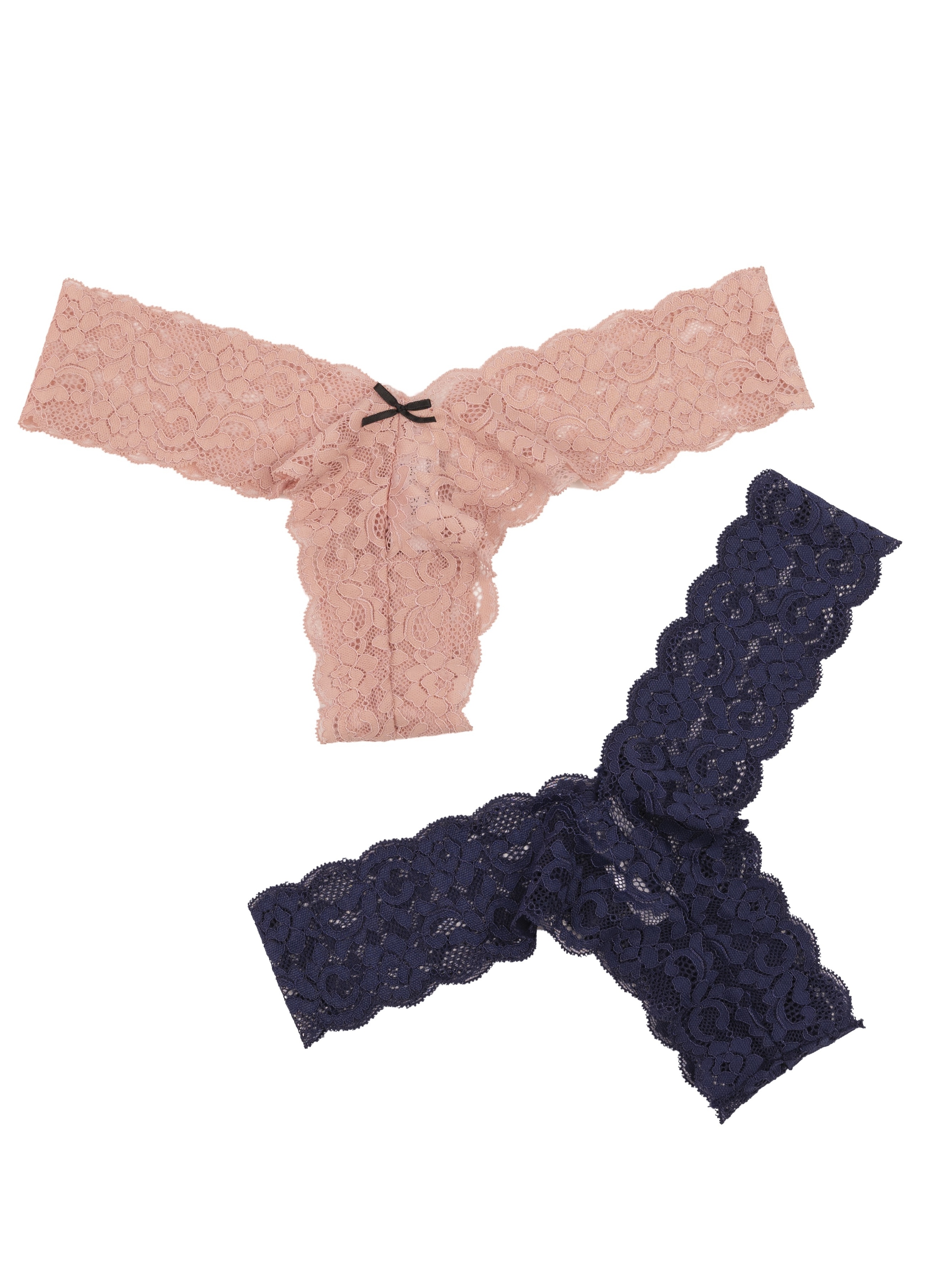 6 Pcs Women's Contrast Color Floral Lace Trim Cheeky Panties, Semi-Sheer  Floral Lace Thong Panties with Bow Tie, Women's Lingerie & Underwear