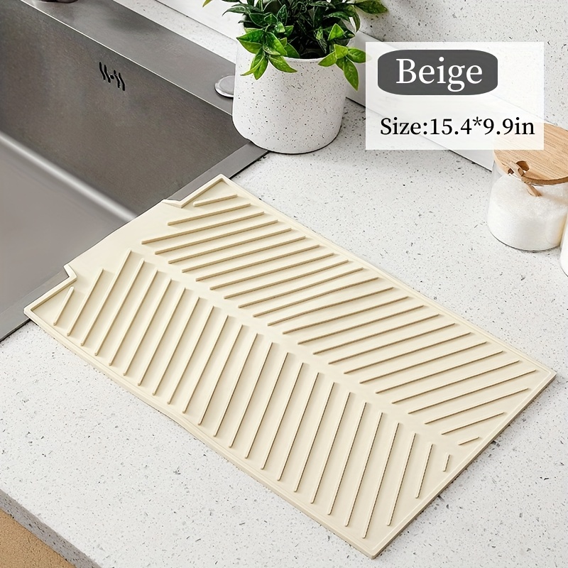 1pc, Silicone Dish Drying Mat, Silicone Drain Mat With Built-in Drain Lip  For Kitchen Counter Or Sink, No-Slippery Heat Resistant Pot Mat, Easy To Cl