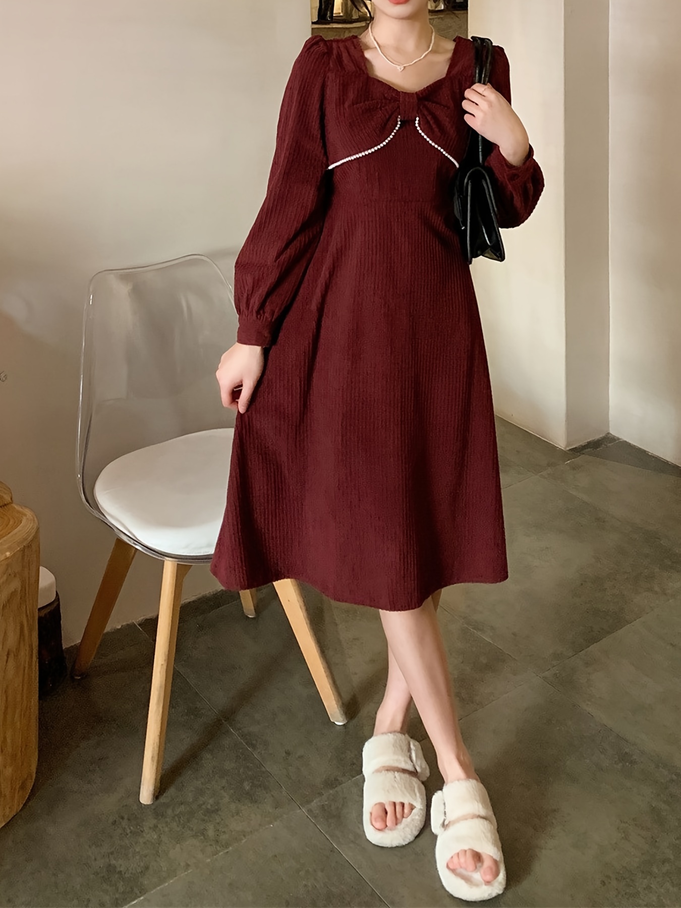 womens high waisted fit corduroy dress pearl trim - Temu Oman