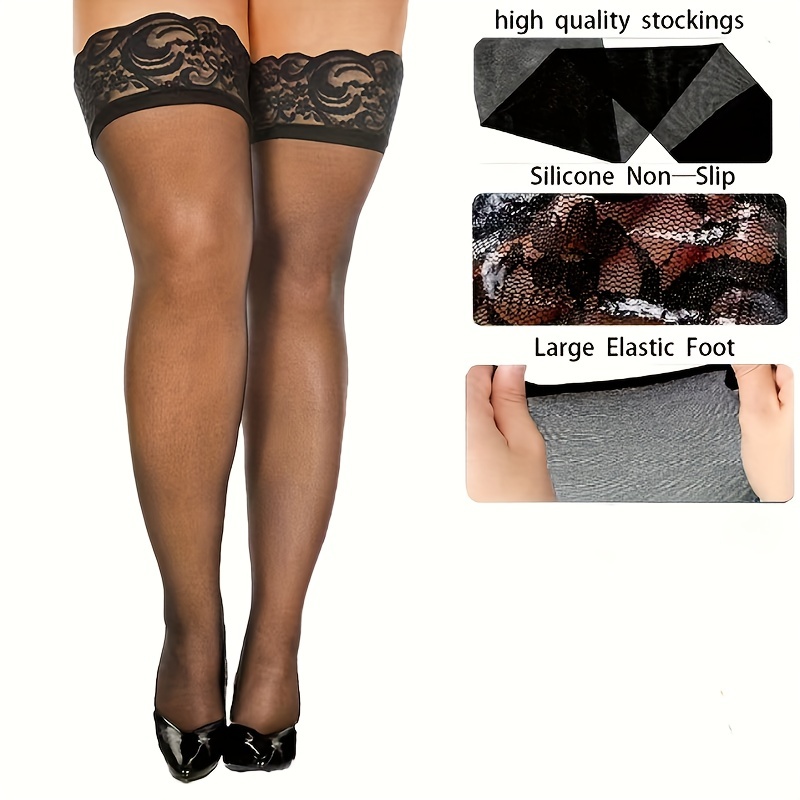Sexy Mesh Thigh High Socks Legging Floral Lace Trim Over The - Temu Canada