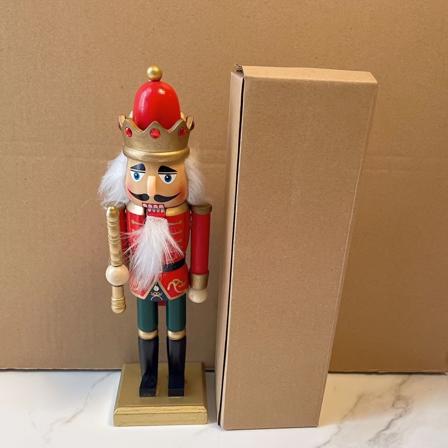 TEMU 1pc 10-inch Wooden King Nutcracker With - Christmas Table & Home Decor, Ideal For ,