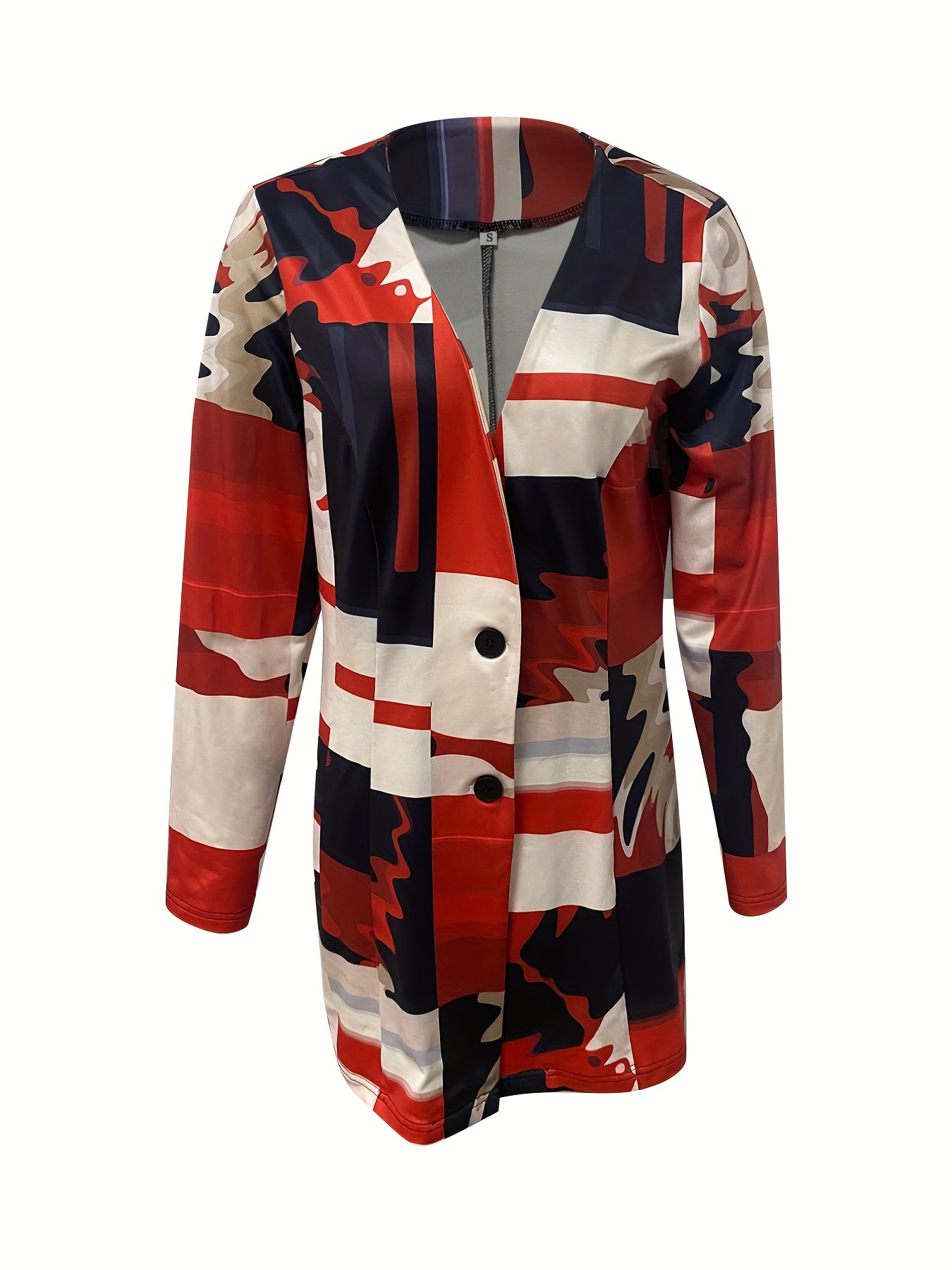 Geo Print Button Front Cardigan Long Sleeve Women's Clothing