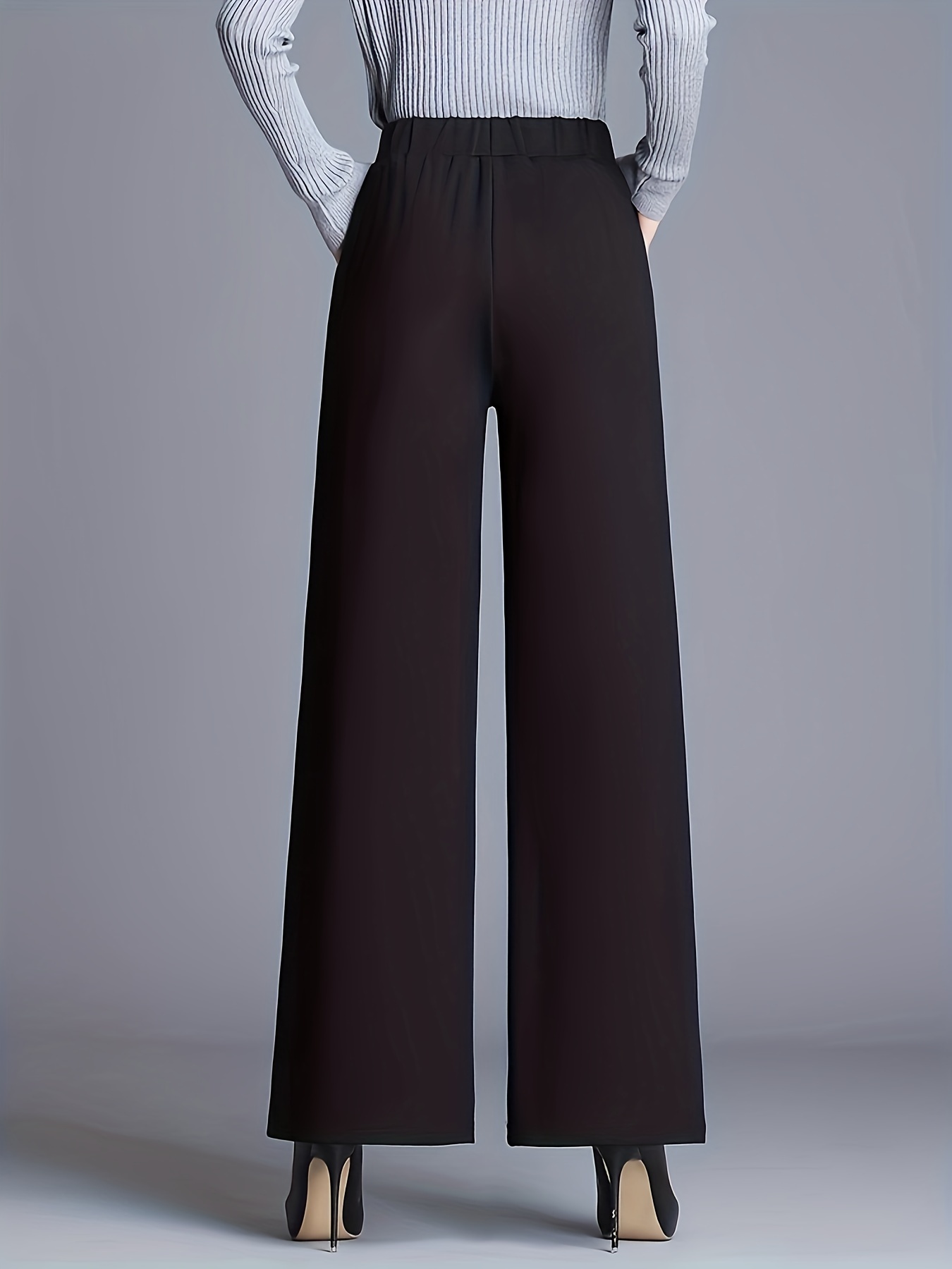Pantalones Cintura Elástica Sólida Pantalones Elegantes - Temu