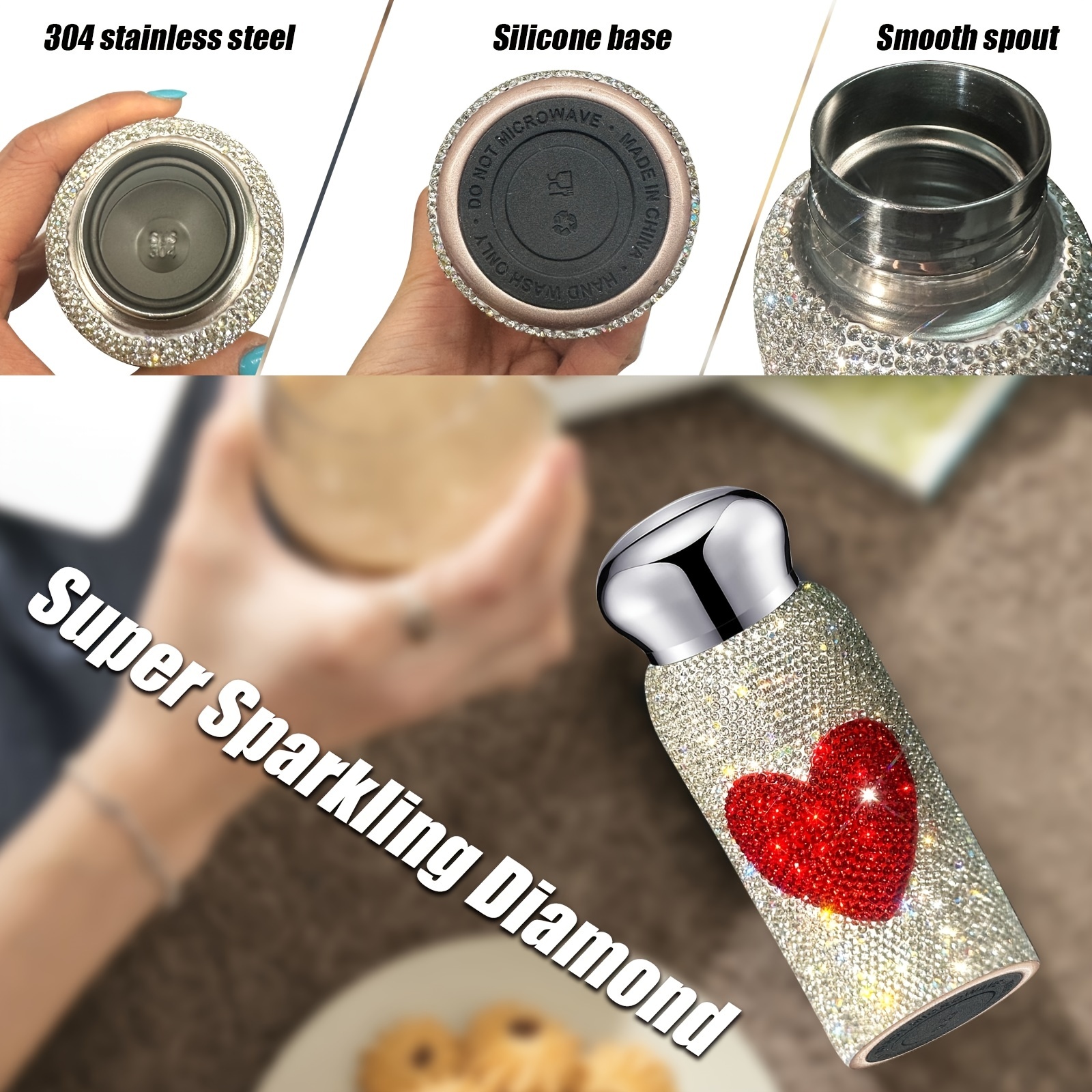 Water Bottle Bling Rhinestone Stainless Steel Thermal Bottle - Temu