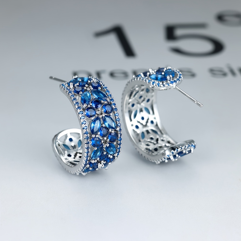 Zirconia C Shaped Dangle Earrings