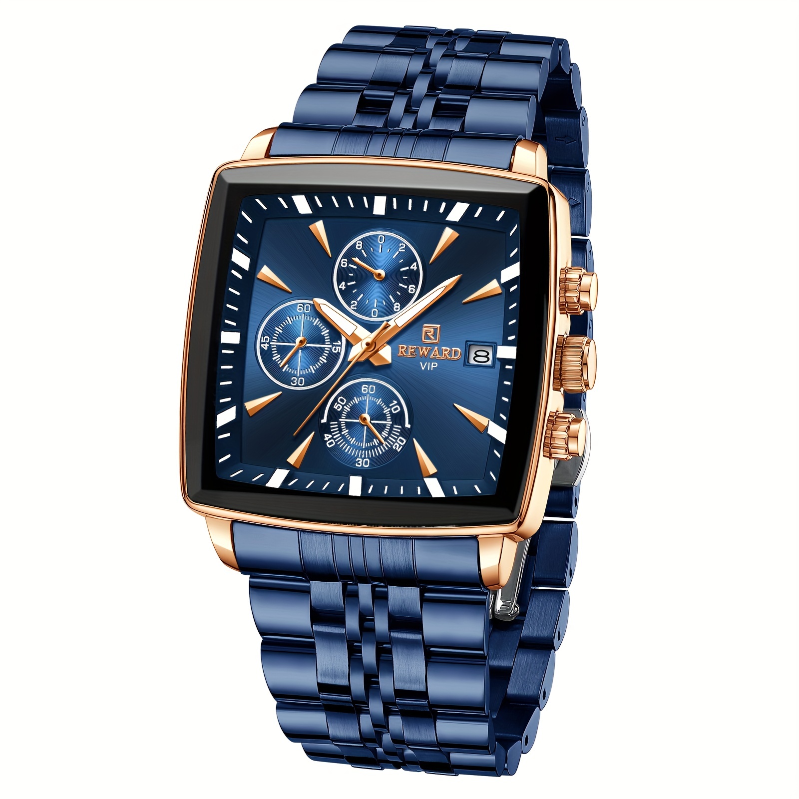 Reward Men's Watches Blue Rectangle Quartz Wristwatches - Temu