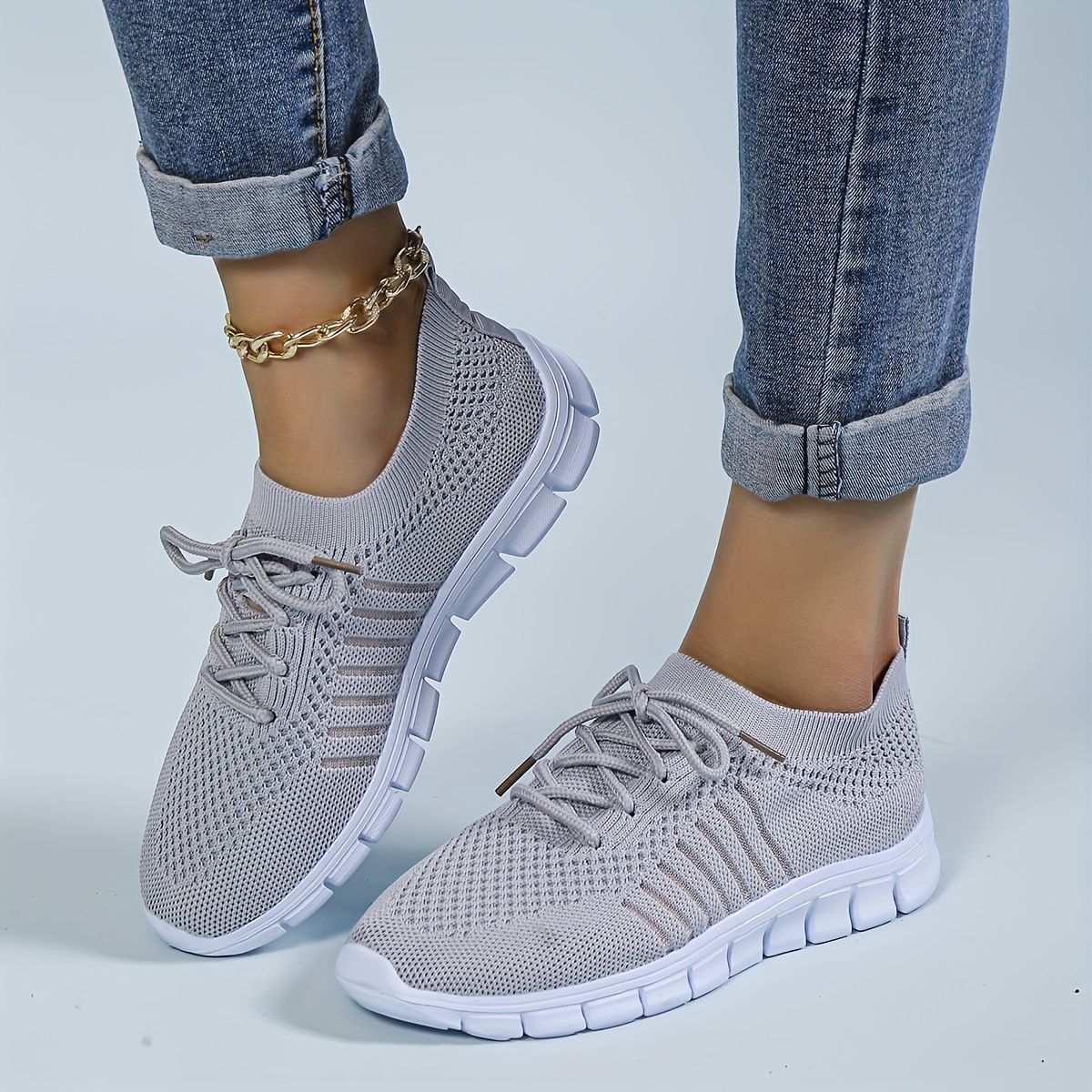 Women's Knitted Sports Shoes Lightweight Breathable Lace - Temu