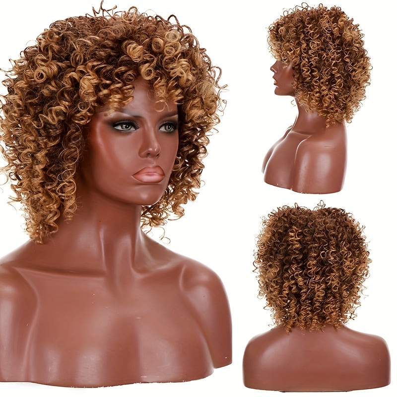 Kinky Curly Human Hair Wig, 250 Density with Bangs