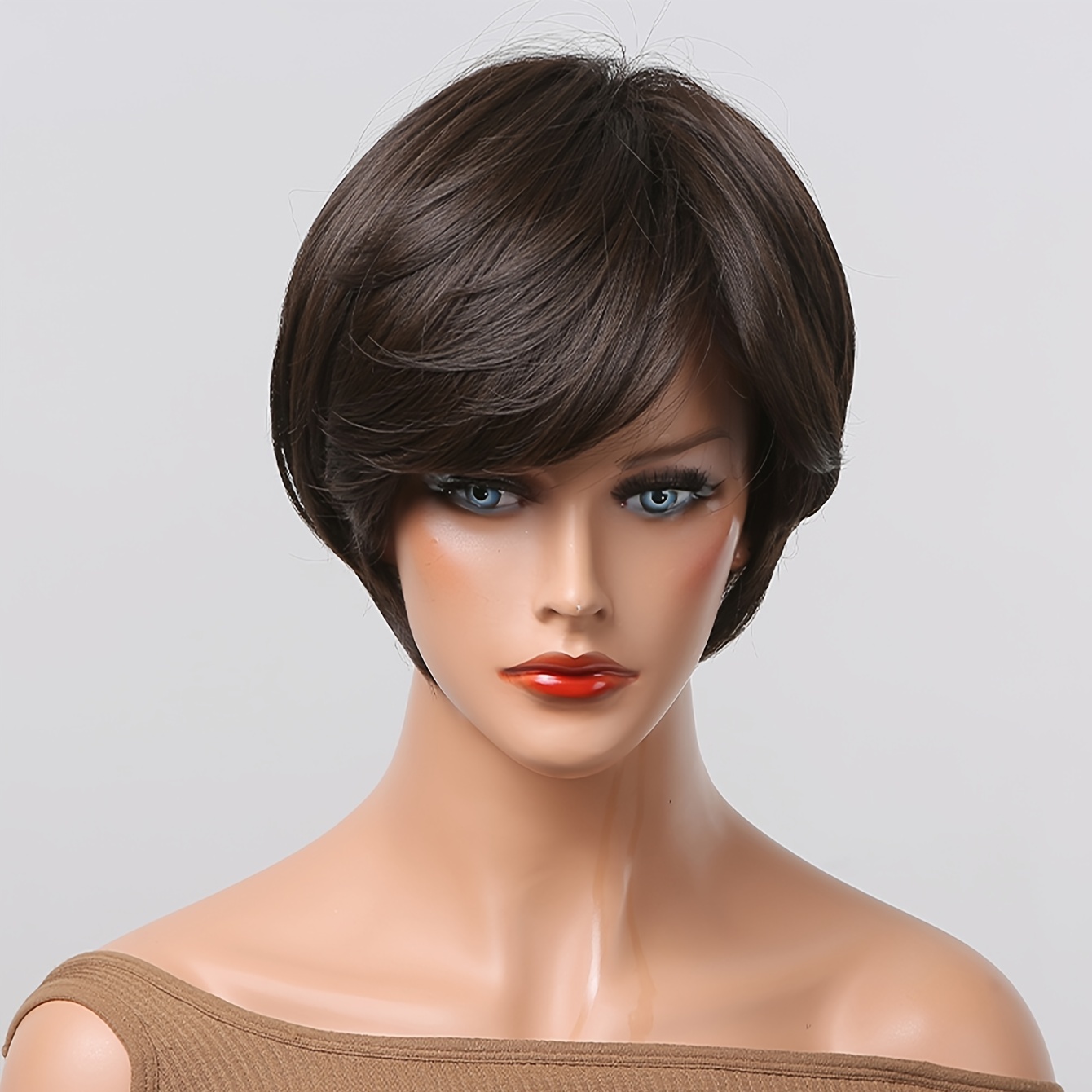 10 Inch Brown Wig Long Straight Hair With Bangs