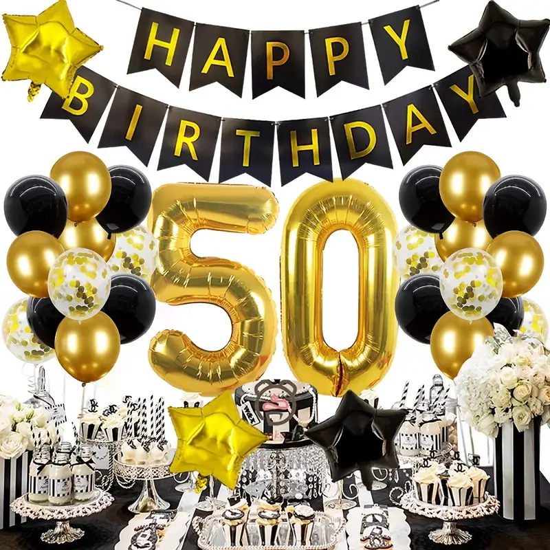Conjunto, decoraciones de 50 cumpleaños para mujeres, hombres, 50 globos de  cumpleaños, globos de fiesta de cumpleaños de 50 años para decoración de 5