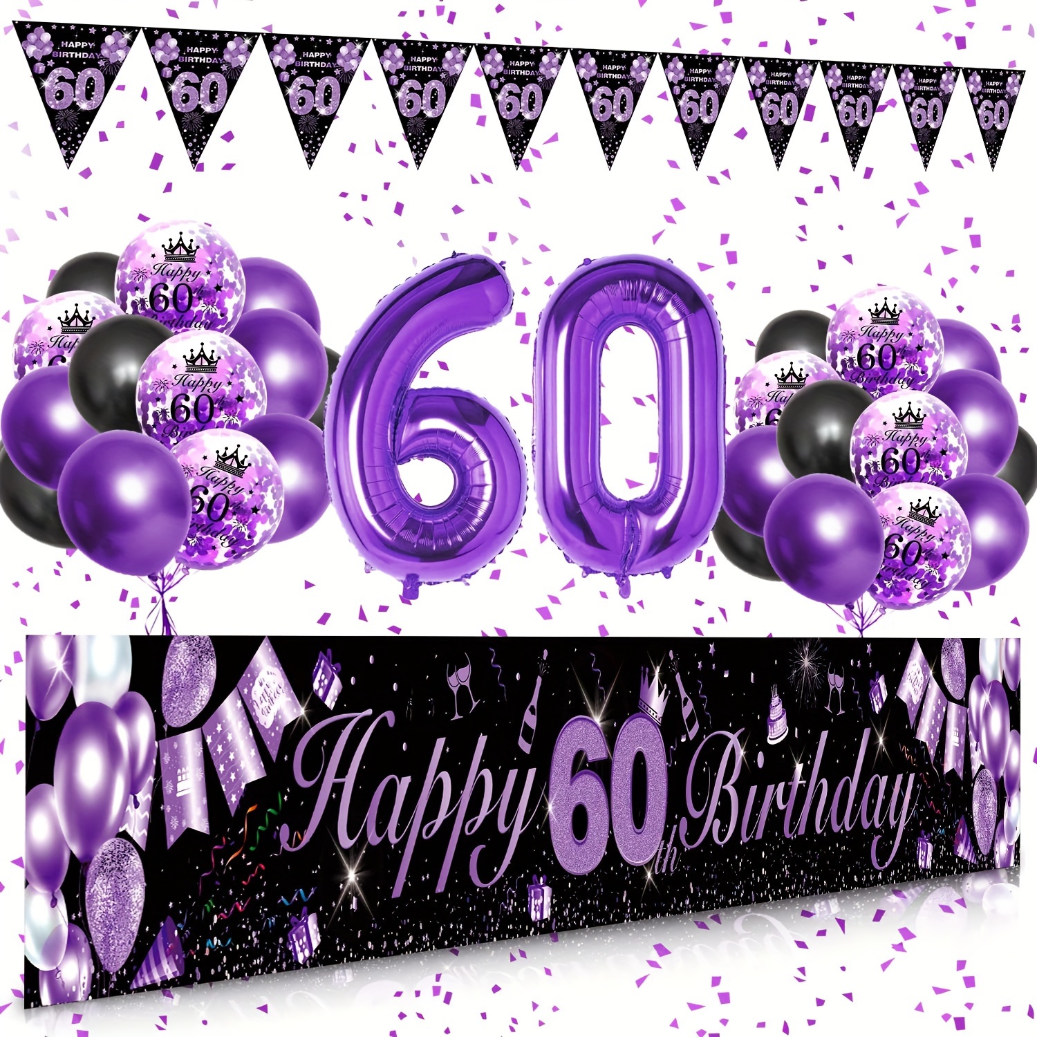 Kit de decoración de fiesta de cumpleaños número 60 con globos de  cumpleaños número 60 para suministros de fiesta de cumpleaños 60, paquete  de fiesta