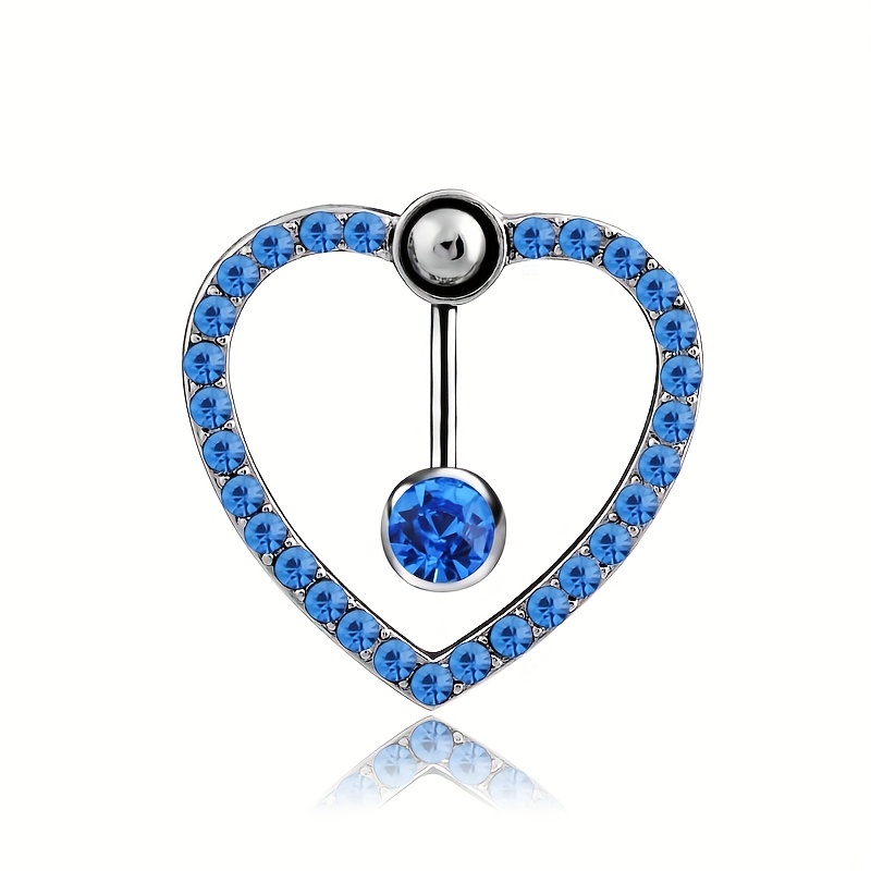 Hollow Out Love Heart Shape Belly Button Ring, Zircon Inlaid Navel Piercing