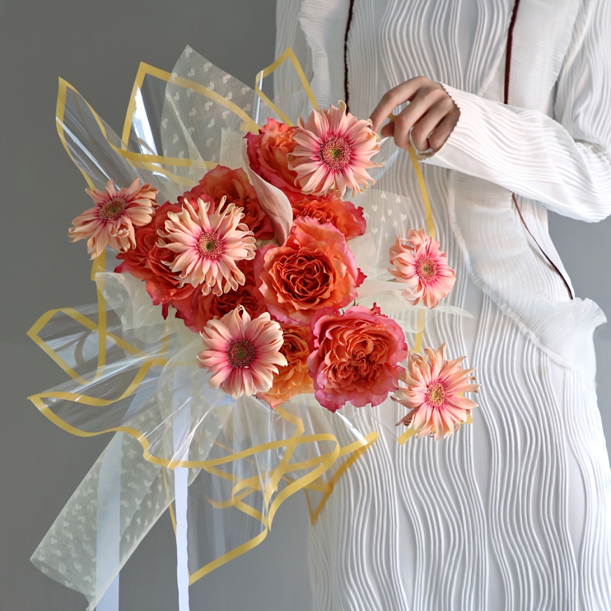 10 piezas Papel para envolver flores liso, Moda de Mujer