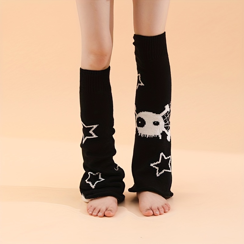 Women Girls Dark Goth Ribbed Knit Leg Warmers Contrast Color Striped Wide  Leg Flare Foot Cover Socks Harajuku Loose Knee High Stockings