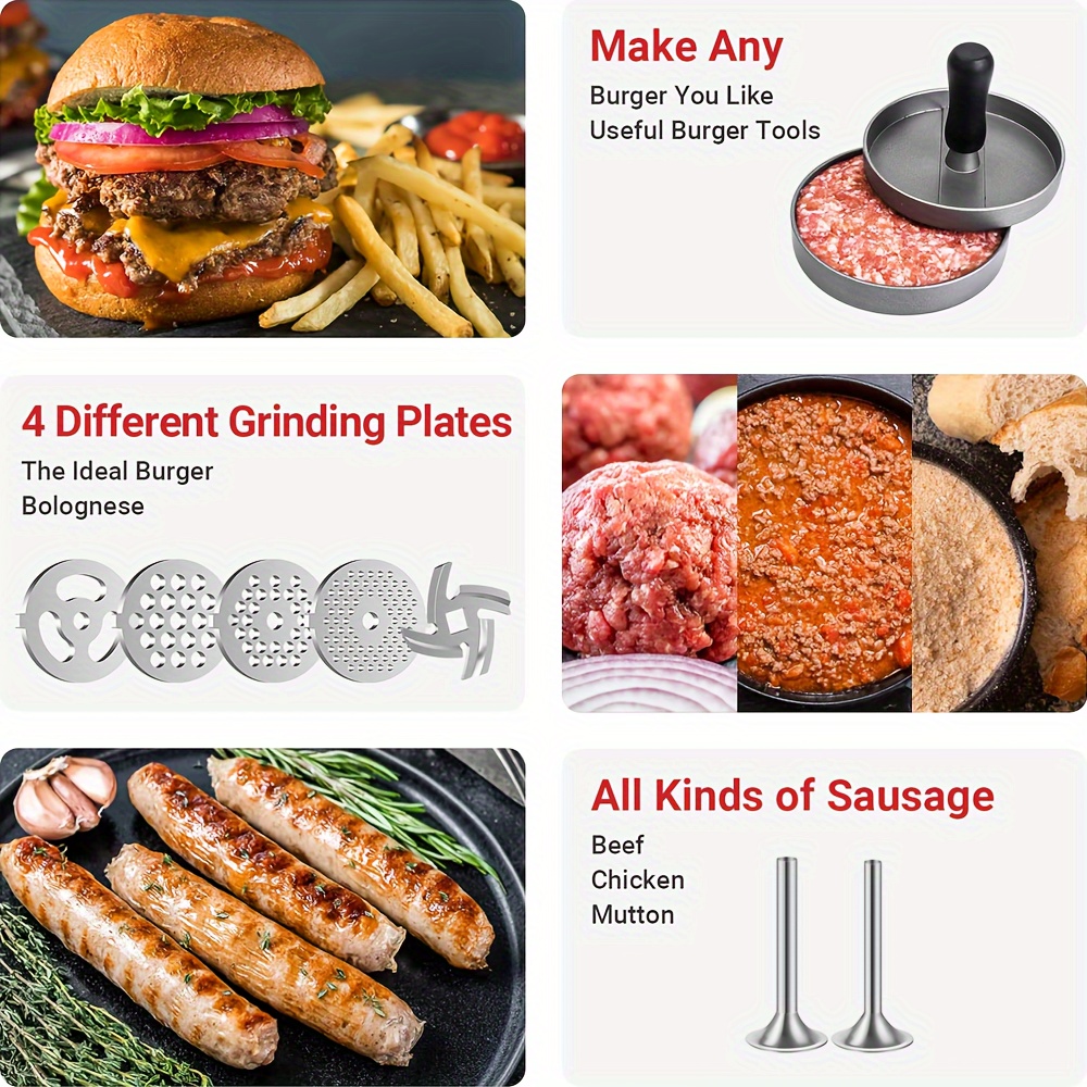 Metal Food Grinder Attachments For Kitchenaid Stand Mixers,meat Grinder, Sausage  Stuffer, Burger Press Non-stick Hamburger Mold With Wax Patty Paper Sheets  - Temu