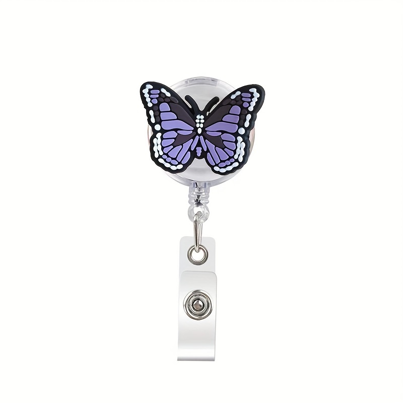 1pc Cute Butterfly Badge Reel Retractable Cute Decorative Badge with Alligator Clip Name Nurse Clip On ID Card Holders for Nurse Teacher Student