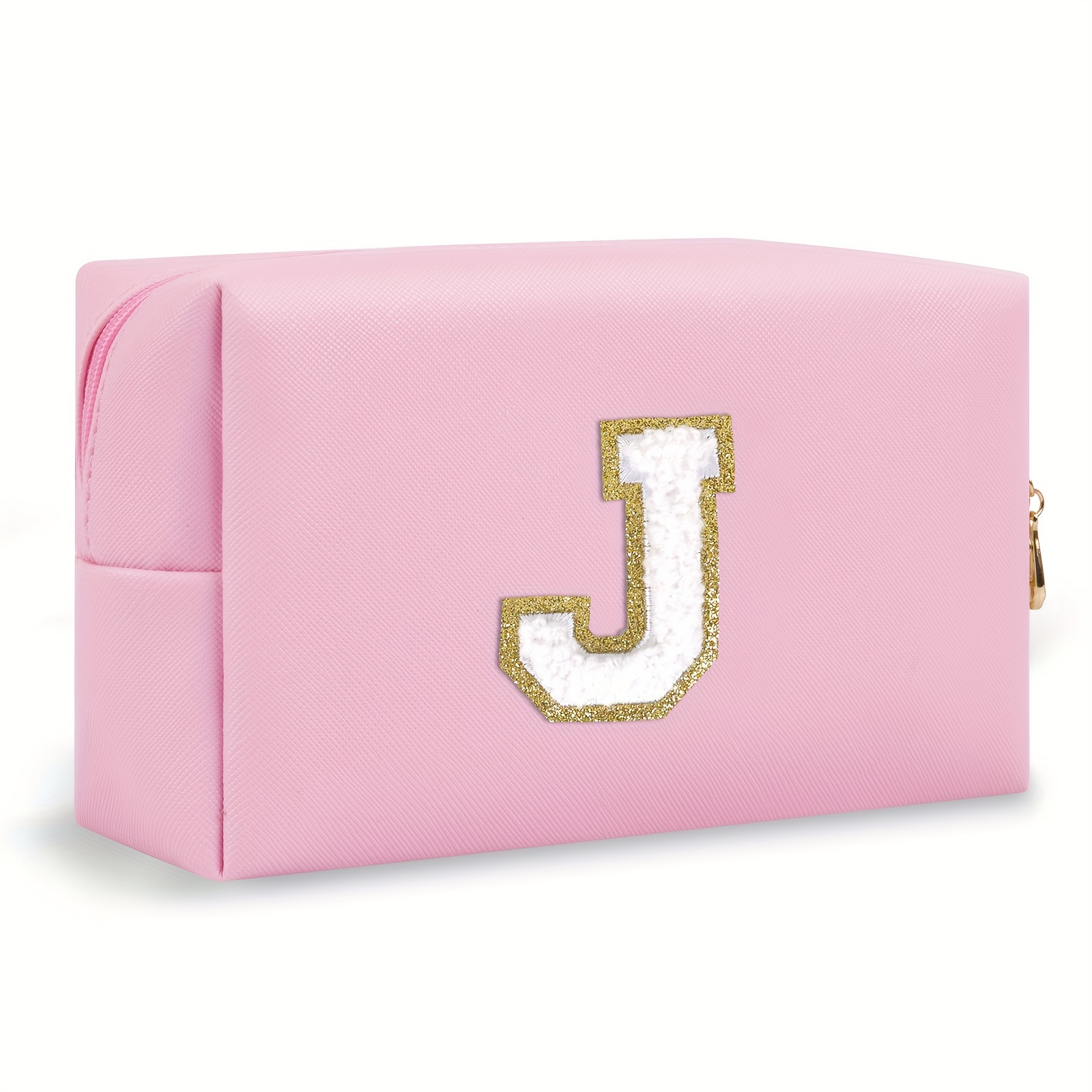 Initial Letter Patch Makeup Bag, Preppy Portable Chenille Letter